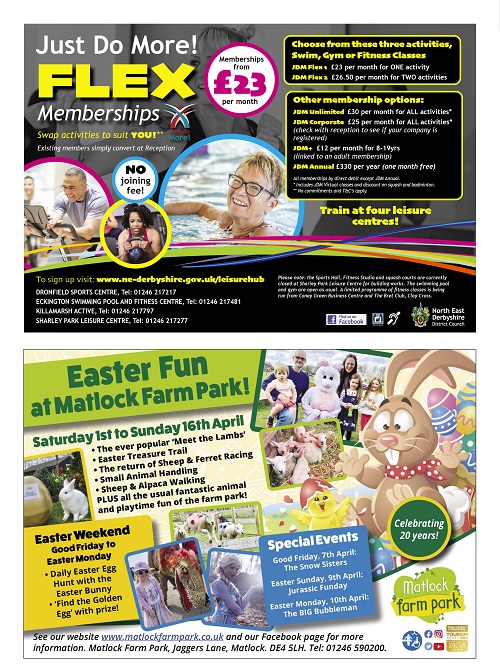 adverts for Flex memberships and Matlock Farm Park