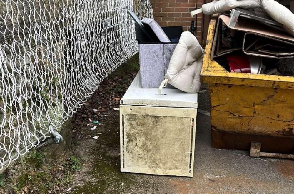 Fly-tipped waste abandoned by a Dronfield storage unit.